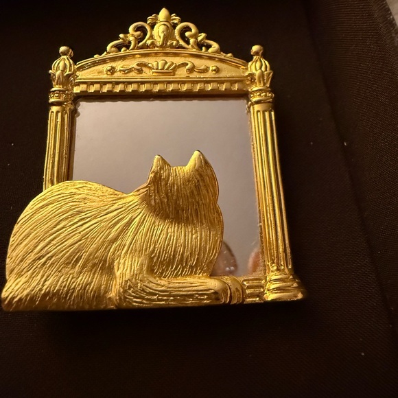 Luxurious Golden Cat Mirror Signed JJ - Picture 2 of 8